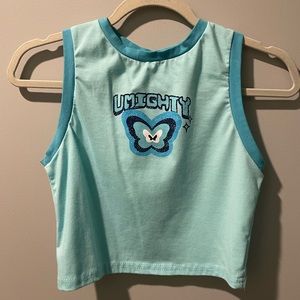 Blue Cropped Butterfly Shirt